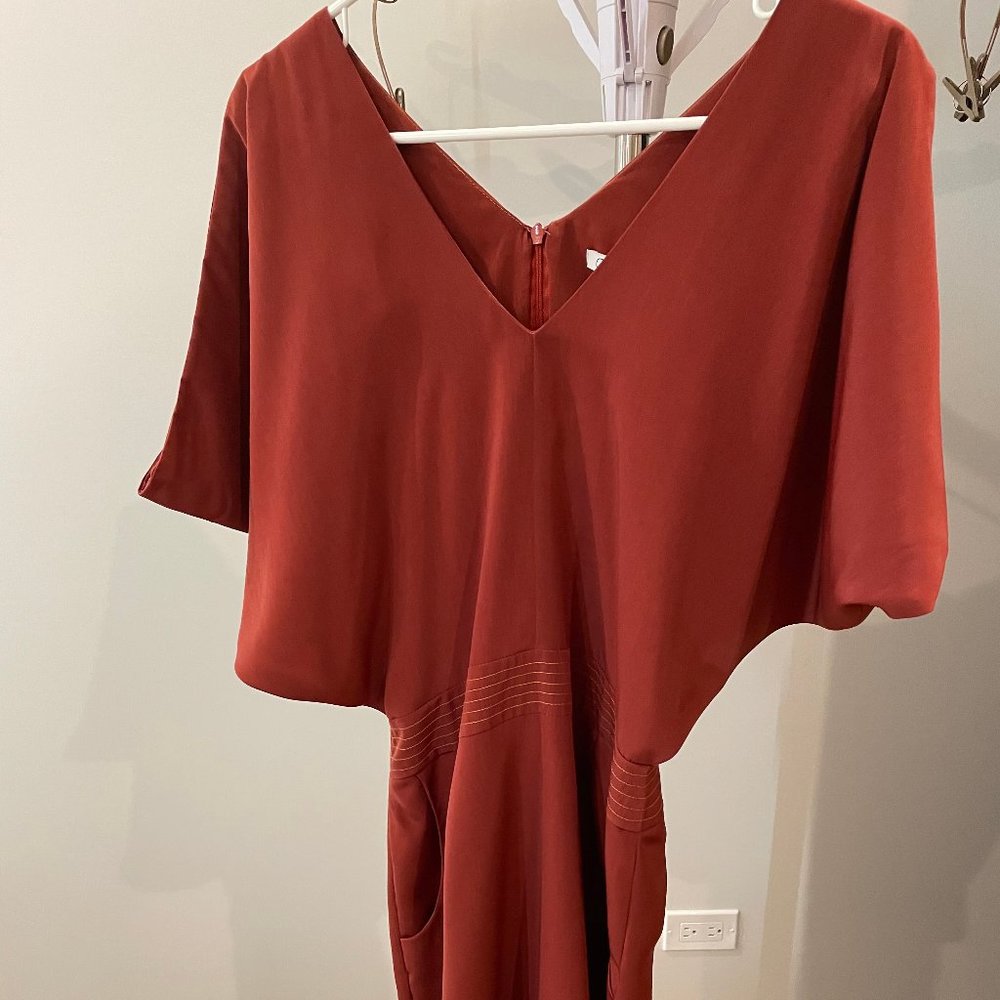 Cettina Rust V-Deck Dress with Open Sleeve and Pockets Stripe Women's size 6